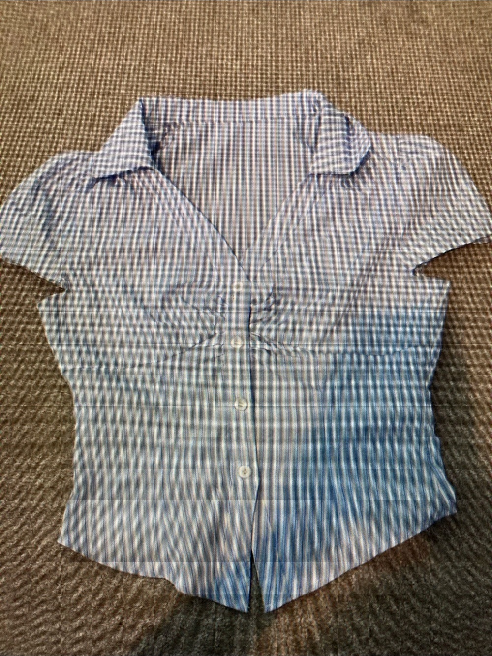 Girls' Short Sleeve Blue & White Striped Button Front Top